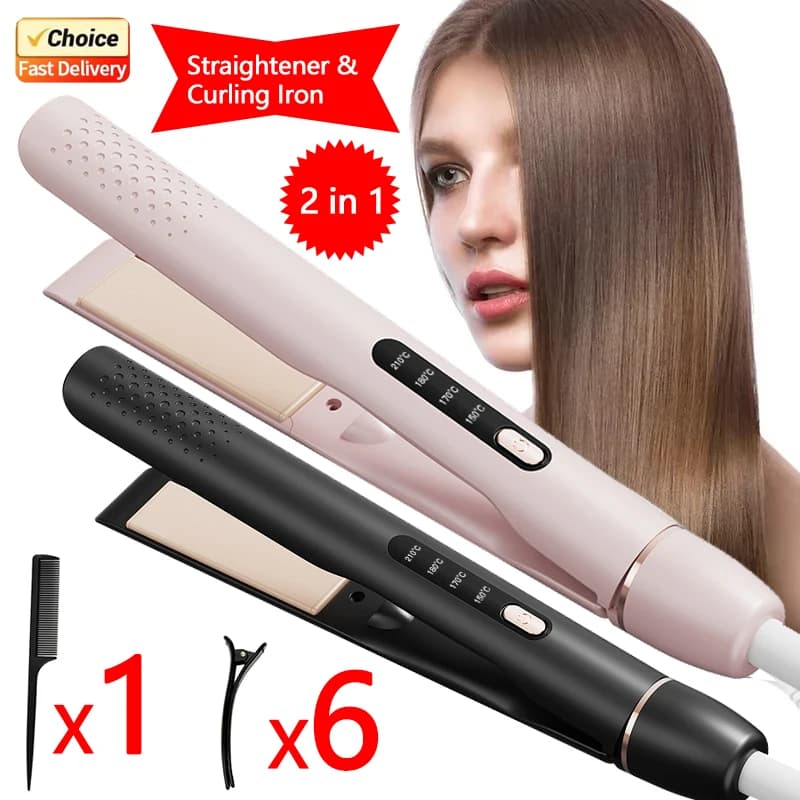 Piastra per capelli 2 in 1 con arricciacapelli professionale, clip per stiratura rapida, display LCD, strumento per lo styling per casa e viaggio