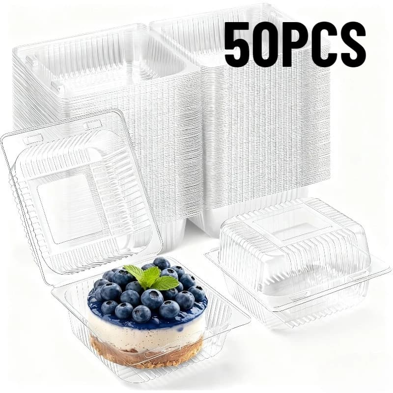 Scatola per torta in plastica trasparente da 50 pezzi, dessert, pane, insalata di frutta, compleanno, festa di nozze, ristorante, scatola per alimenti usa e getta per la casa