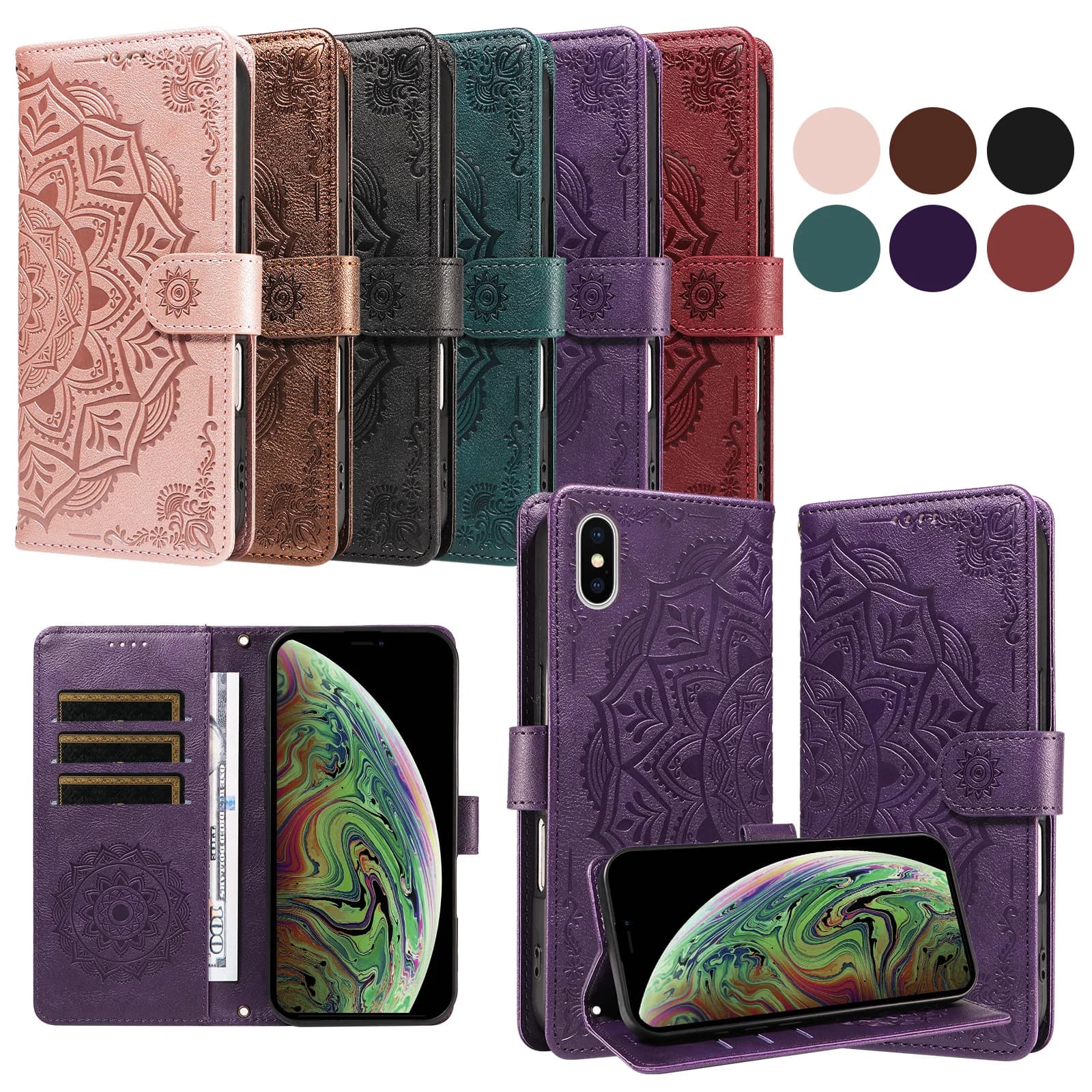 Magnetic Leather Case for Xiaomi Redmi Note 8T 8 9 Pro Max Cover Mandala Flower Flip Wallet Coque for Redmi 9A 9C 9T Phone Cases