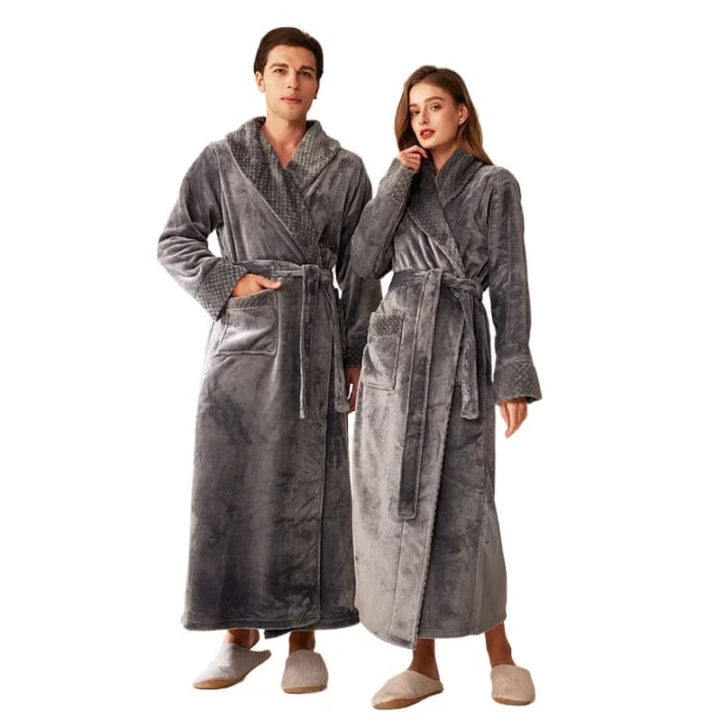 2026 New Autumn & Winter Thickness Hot Flannel Couple Sleep Bathrobe Women's Long Coral in Men's Bathrobe Pile Plus Size