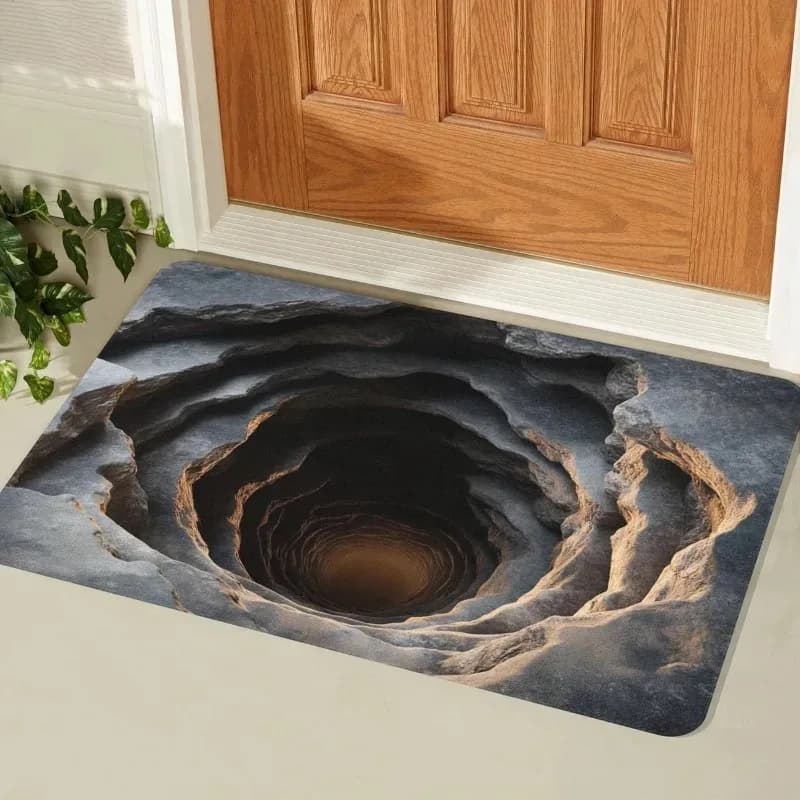 VIKAMA Tappeto con Illusione Ottica Effetto Tronco d'Albero, Tappetino Antiscivolo per Ingresso, Tappeto Decorativo con Effetto Visivo a Texture Rocciosa Naturale