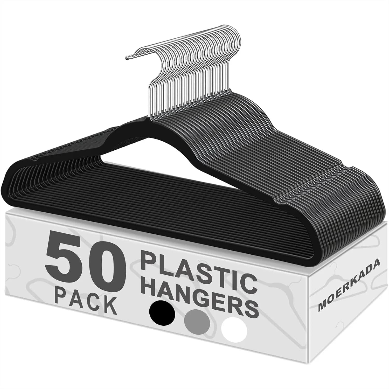 Ultra-Thin Plastic Hangers 50 Pack, 17.7 Inch Slim Clothes Hangers with Non-Slip Grooves for Space-Saving Closet and Dorm