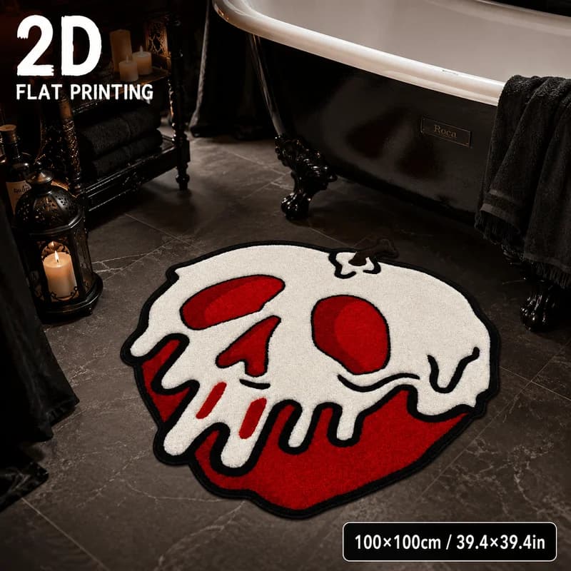 VIKAMA Gothic Skull Apple Round Rug Soft Non Slip Bedroom Gaming Room Carpet Home Decor