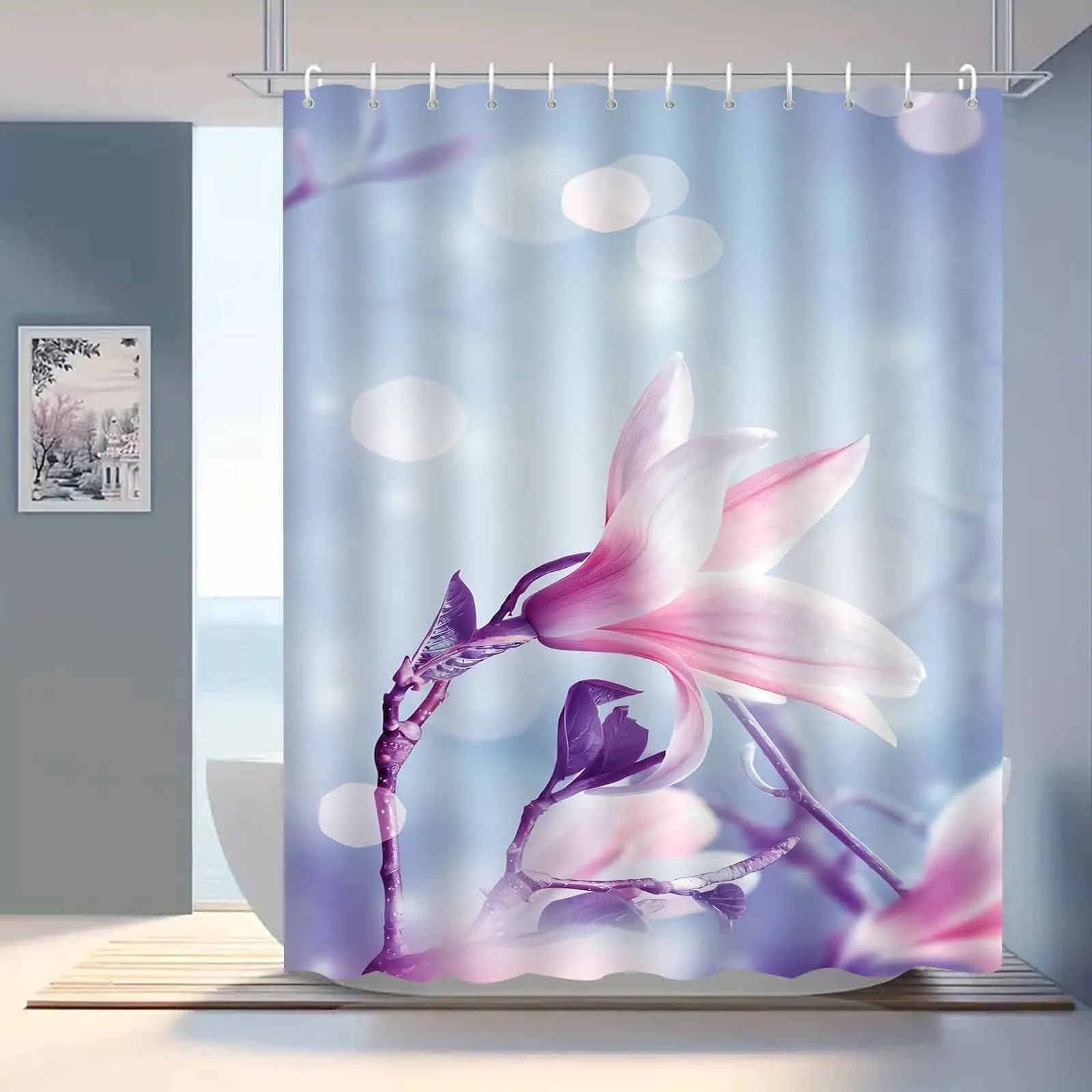 Elegante tenda da doccia in maglia floreale, poliestere resistente all'acqua, ganci inclusi, lavabile in lavatrice, decorazione da bagno di lusso antiappannamento