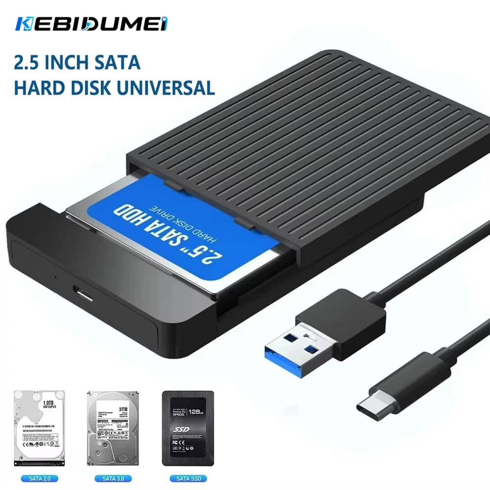 KEBIDUMEI USB-C 2.5" External Hard Drive Enclosure SATA to USB 3.0 3.1 6Gbps Portable HDD SSD Storage Adapter Case for Laptop