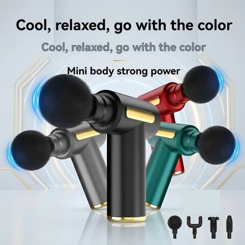 Ultra Compact Mini Percussion Massage Gun Deep Tissue Muscle Relaxation Rechargeable Handheld Massager with 4 Replacement Heads for Gym Athletes Neck Back Soreness Recovery