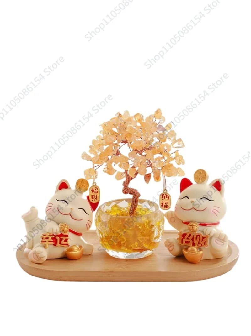 Citrine Fortune Tree Lucky Cat Entry Entrance Ornament Home Decoration Office Lucky Household