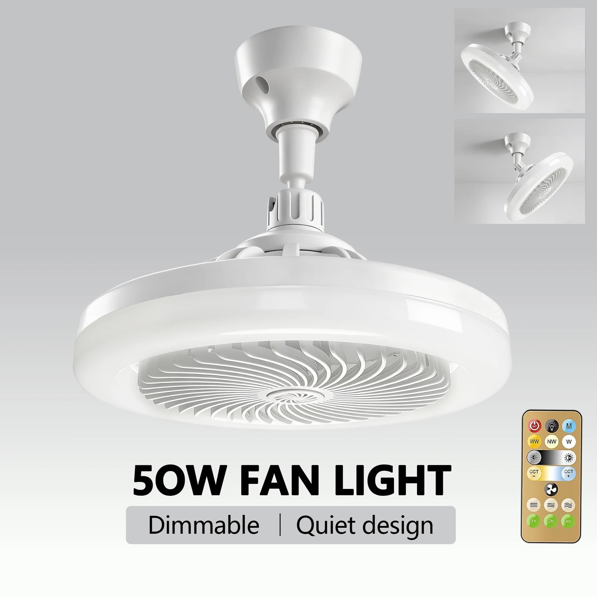 LED Ceiling Fan 2 in 1 from 50W with lampholder, remote control, 3 adjustable speed and dimmable light for bedroom and living room