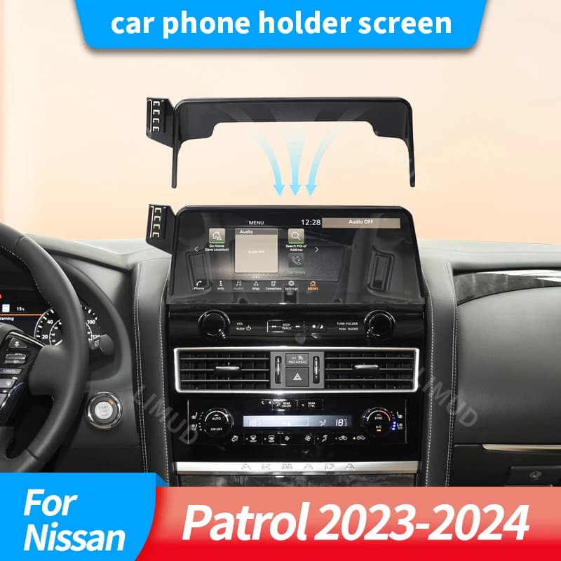 Supporto per telefono con schermo di navigazione per Nissan Patrol 2023-2024, supporto per telefono, accessori auto, forniture per auto.