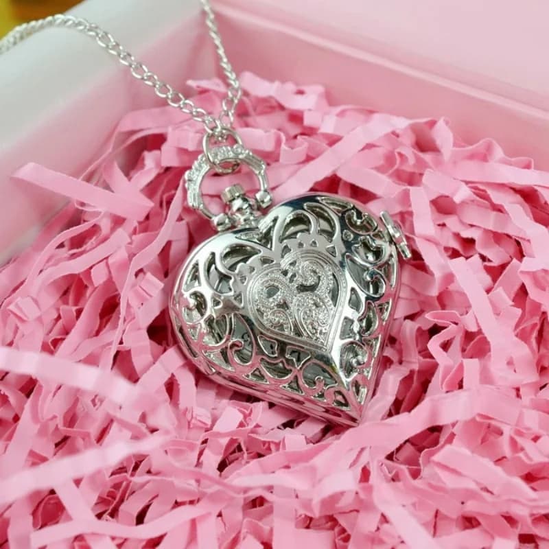 Orologio da tasca al quarzo liscio argento Orologio da uomo con collana da donna Orologio in metallo con orologi in acciaio inossidabile con ciondolo a catena corta