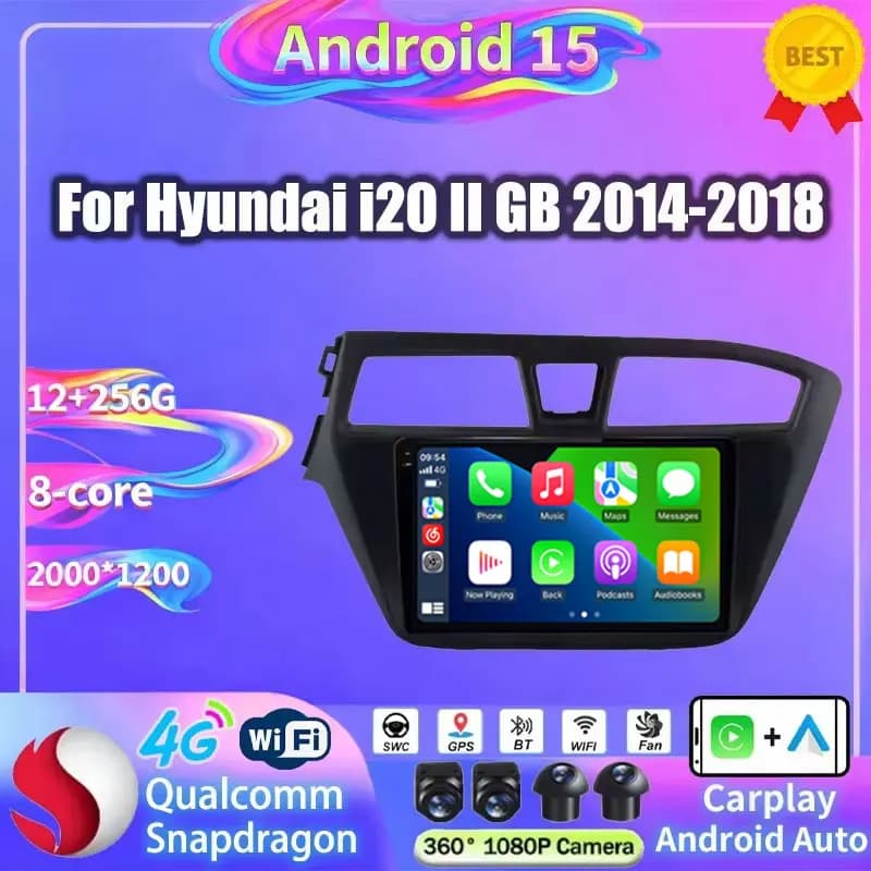 Android 15 For Hyundai i20 2 II GB 2014 2015 2016 2017 2018 Monitor Screen TV Multimedia Autoradio Navigation Stereo Radio GPS