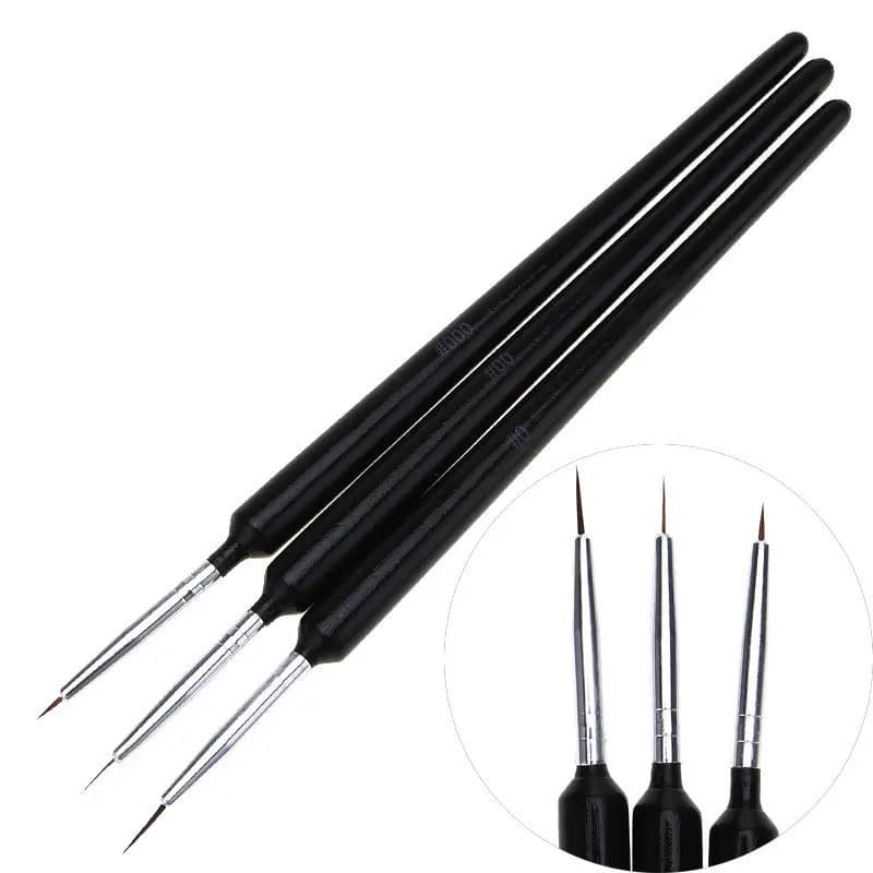Set of 3 Ultra-fini Brushes for Nail Art with Black Handle, Small Brush for Details, Floral Painting and Contours, Manicure Tools