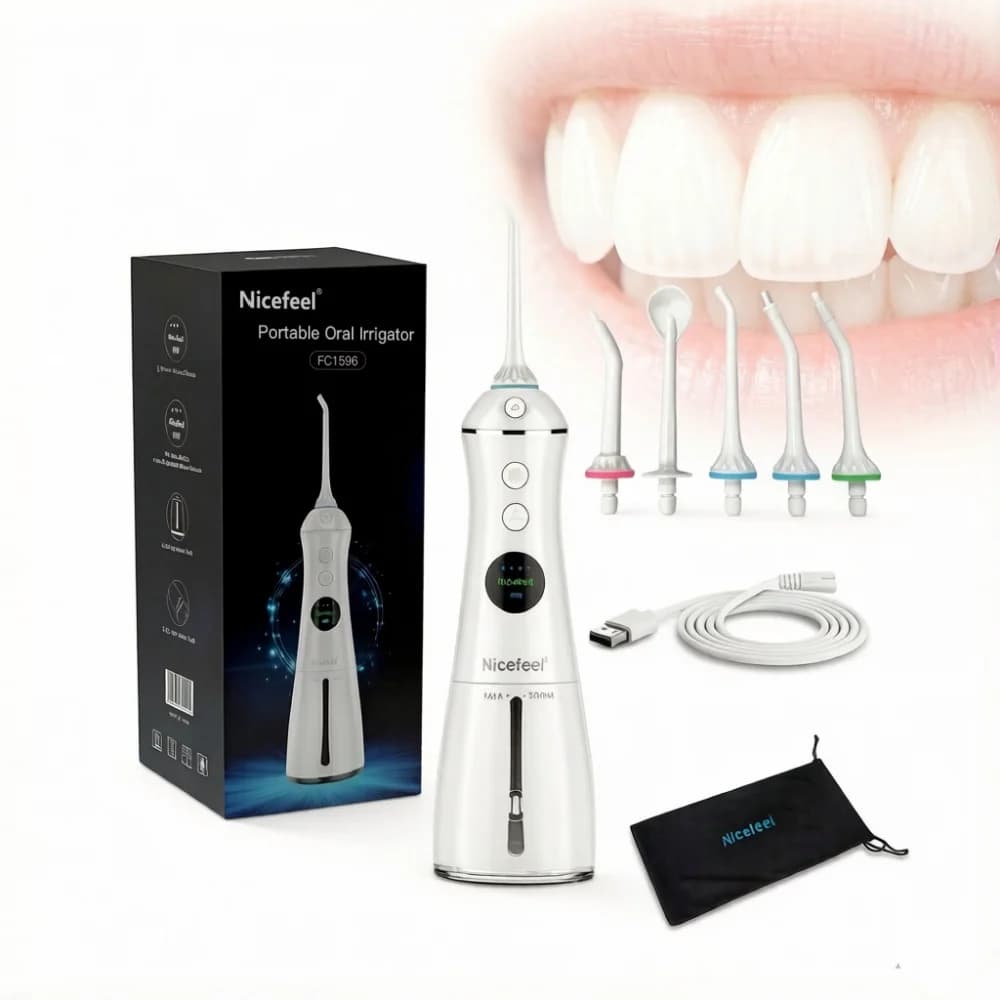 Idropulsore Portatile Senza Fili con Schermo LCD Intelligente e Serbatoio da 300ml, Dispositivo Elettrico per la Pulizia dei Denti