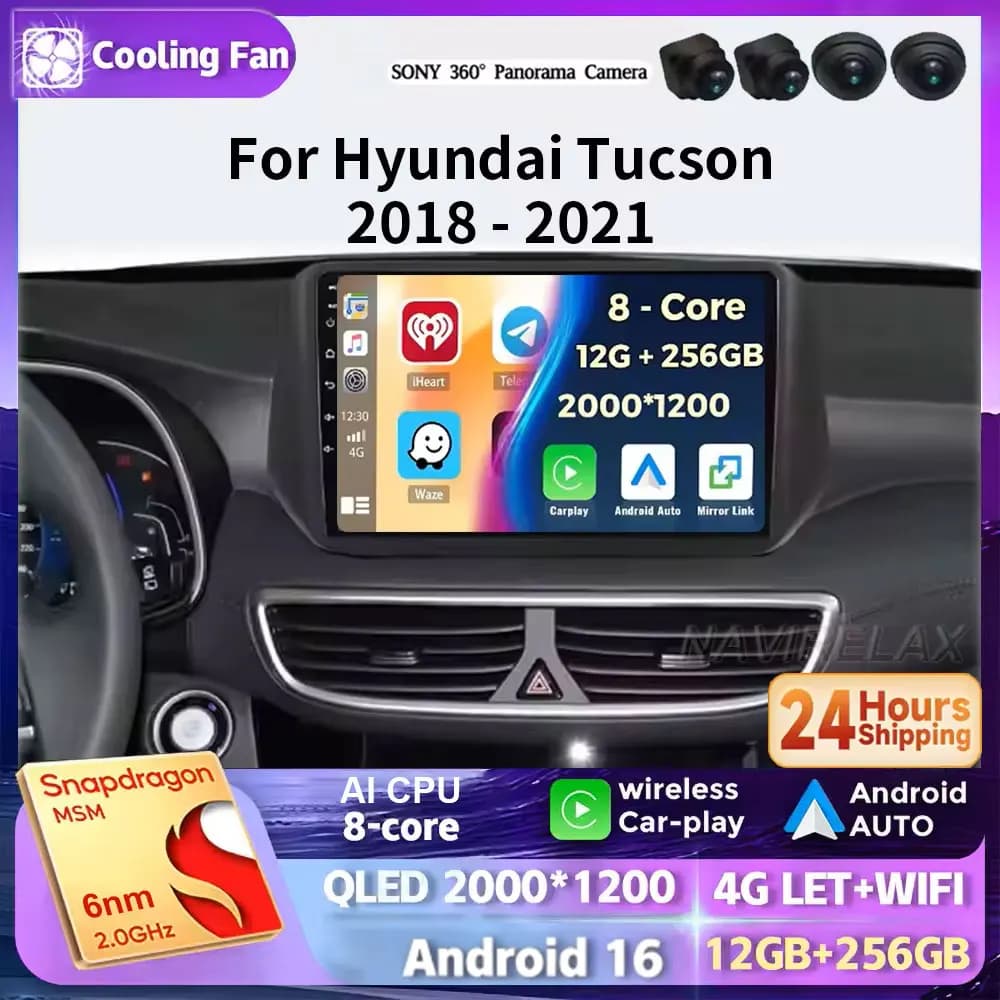 Android 15 Per Hyundai TUCSON 2018 - 2021 Android Auto Wireless Carplay Autoradio Lettore multimediale Navigazione GPS WIFI Stereo H