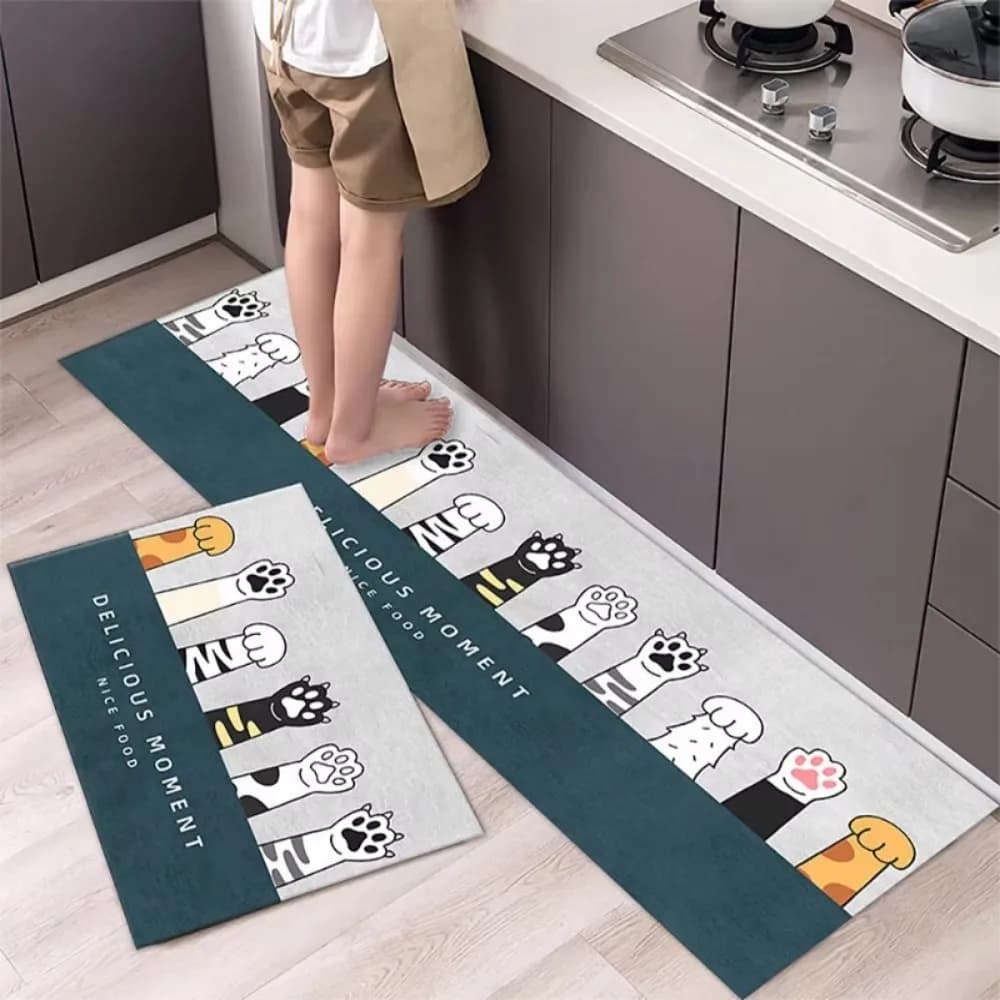 VIKAMA Simpatico tappetino con zampa di gatto Grigio e bianco Ins Style Cucina Tappetino assorbente ad asciugatura rapida antiscivolo Divertimento Decorazioni per la casa