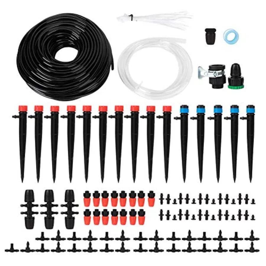 Sistema di Irrigazione da Giardino 40m, Kit Irrigazione a Goccia Automatico con Tubo da 40m, 15 Ugelli, Connettore Universale per