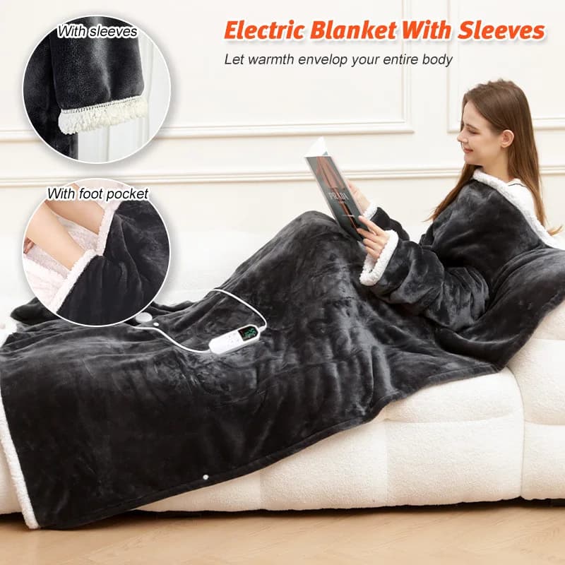Coperta con manicotto riscaldante elettrico indossabile in flanella e Sherpa, coperte elettriche 6 impostazioni di calore, funzione di spegnimento automatico delle 10 ore