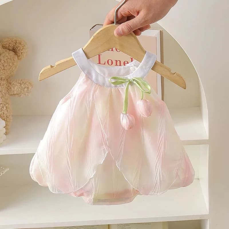 Adorabile Body Estivo per Neonata 0-24 Mesi con Decorazione a Tulipano, Abito a Bretelle Stile Principessa, Morbido e Traspirante