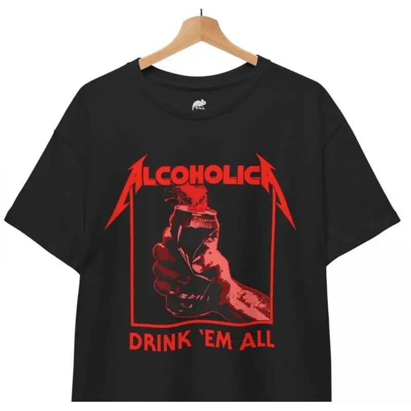 Bevanda alcolica em tutta la maglietta flat satirical metalhead party booze, maglietta unisex