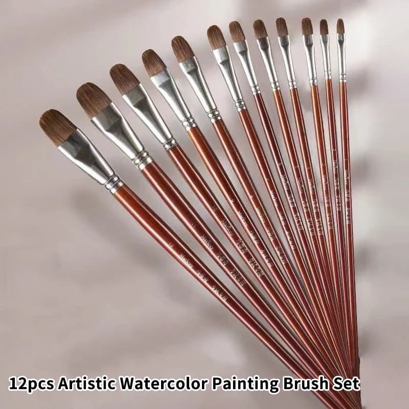 【Peace】12pcs/Set High-grade Oil Painting Brush Hazel Shap Row Pen Long Birch Rod Acrylic Drawing Art Supplies Artist Supply