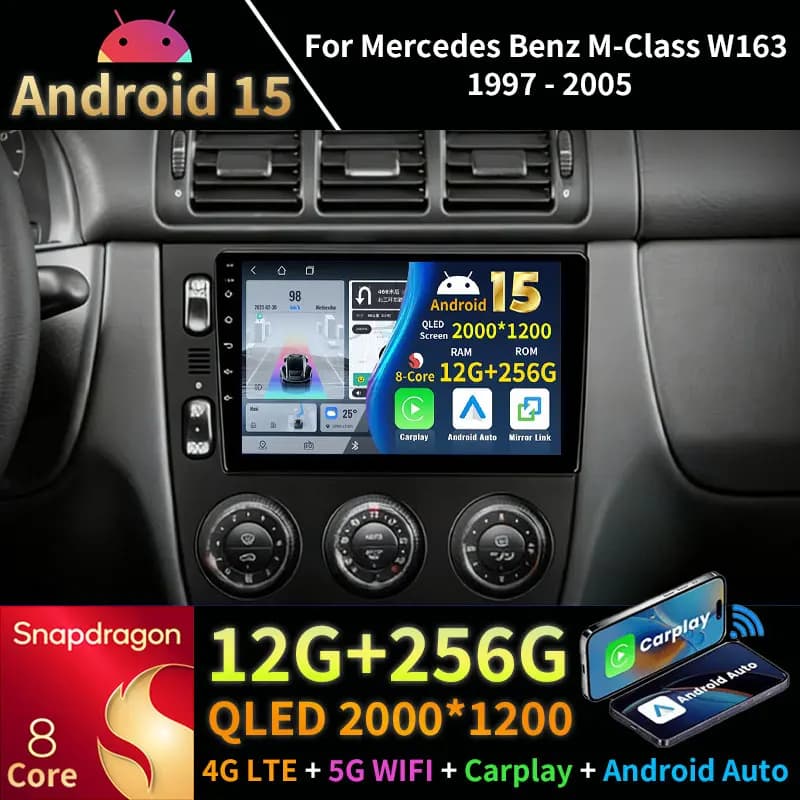 Android 15 Autoradio Per Mercedes Benz Classe M W163 ML 1997 - 2005 Lettore Multimediale di Navigazione Stereo WiFi + 4G Video Carplay BT