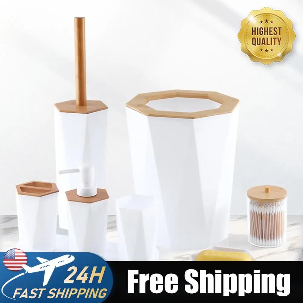 Set da Bagno 8 Pezzi con Dispenser Sapone, Cestino, Spazzola WC e Accessori - Dispenser Sapone, Cestino, Spazzola WC