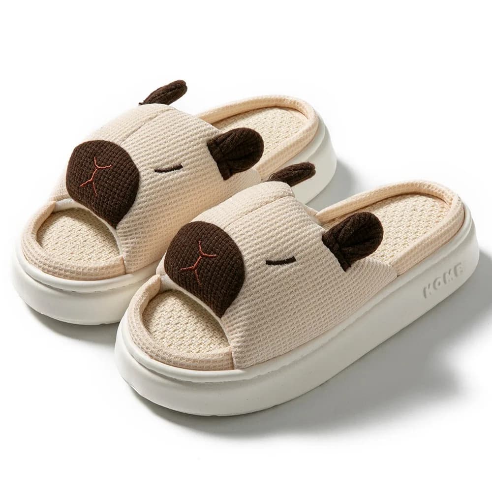 Pantofole antiscivolo per capibara dei cartoni animati Scarpe da indossare per la casa Pantofole in lino capibara con suola spessa Scivoli in lino per animali dei cartoni animati Kawaii invernali