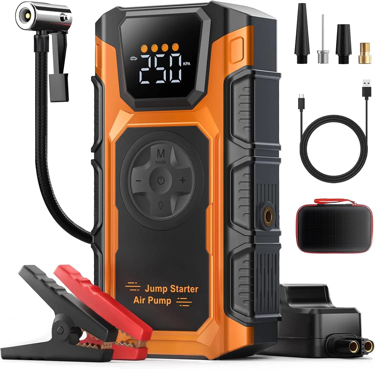 Avviatore di emergenza con compressore d'aria, pacchetto booster per auto portatile da 5500 A 12 V, gonfiatore per pneumatici da 150 PSI per motori a gas e diesel fino a 9,0 litri
