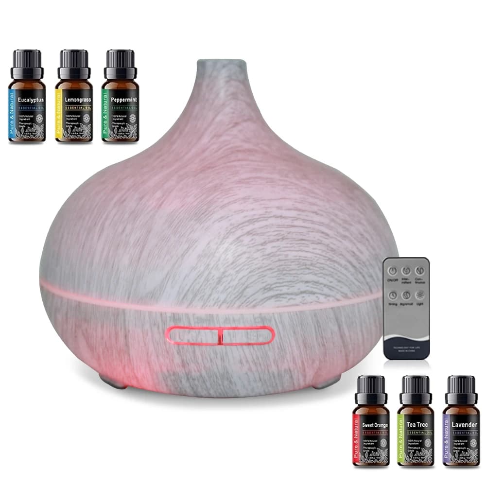 Diffusore di aromaterapia ad ultrasuoni da 550 ml con design a venature del legno, spegnimento remoto e automatico per camera da letto e ufficio