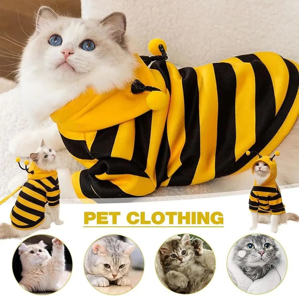Divertente Costume da Ape Morbido per Animali Domestici, Abbigliamento Invernale Caldo e Traspirante per Cani e Gatti, Design a Righe, Costume da Ape per Cosplay, Accessori per Animali