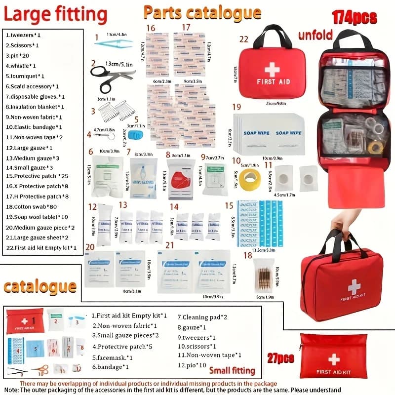 Kit di pronto soccorso deluxe con custodia per il trasporto, kit di pronto soccorso per esterni - Kit di emergenza essenziale per campeggio, escursionismo e viaggi