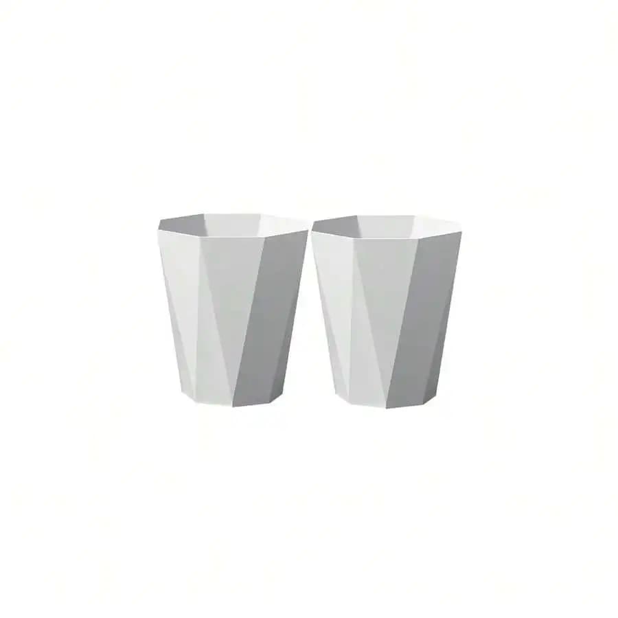 Geometric Design Small Trash Can 1.8 Gallon Waste Basket For Bathroom Bedroom Office 2 Pack White