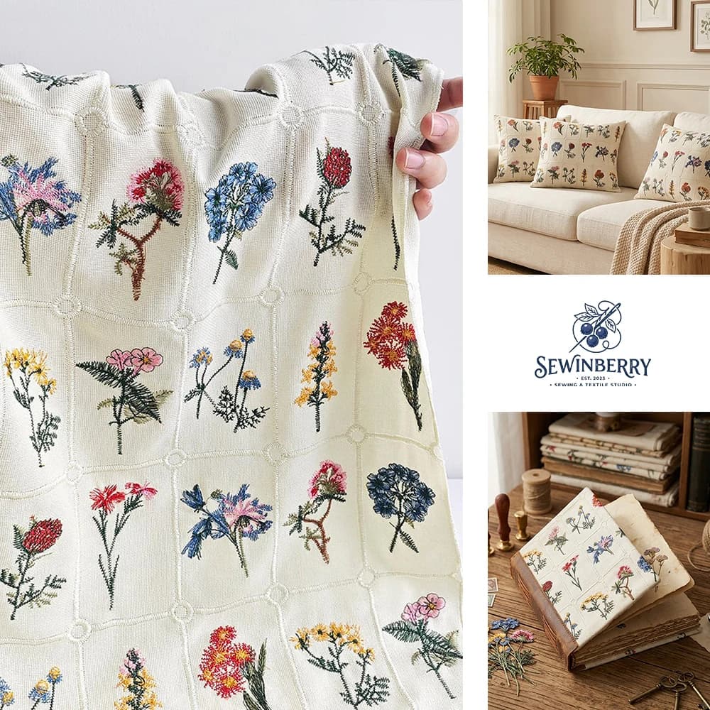 Colorful Botanical Embroidery Plaid Cotton Linen Fabric Pastoral Cloth 50x145cm For Fat Quarter Patchwork DIY Sewing Material