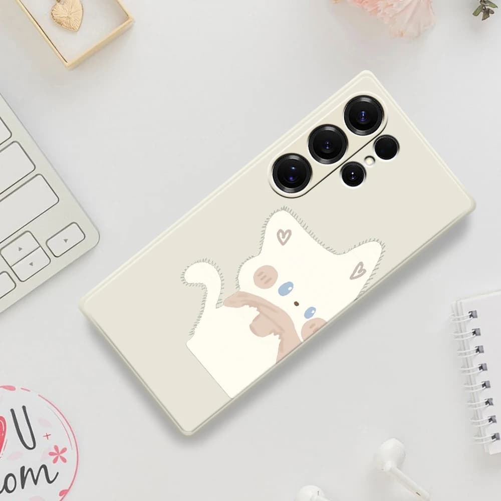 Simpatico gatto bianco Cassa del telefono per Samsung Galaxy S25 S24 S23 S22 S21 S20 Ultra Plus S10 S20 FE S21FE S23FE S24 FE 5G TPU Cover Coque