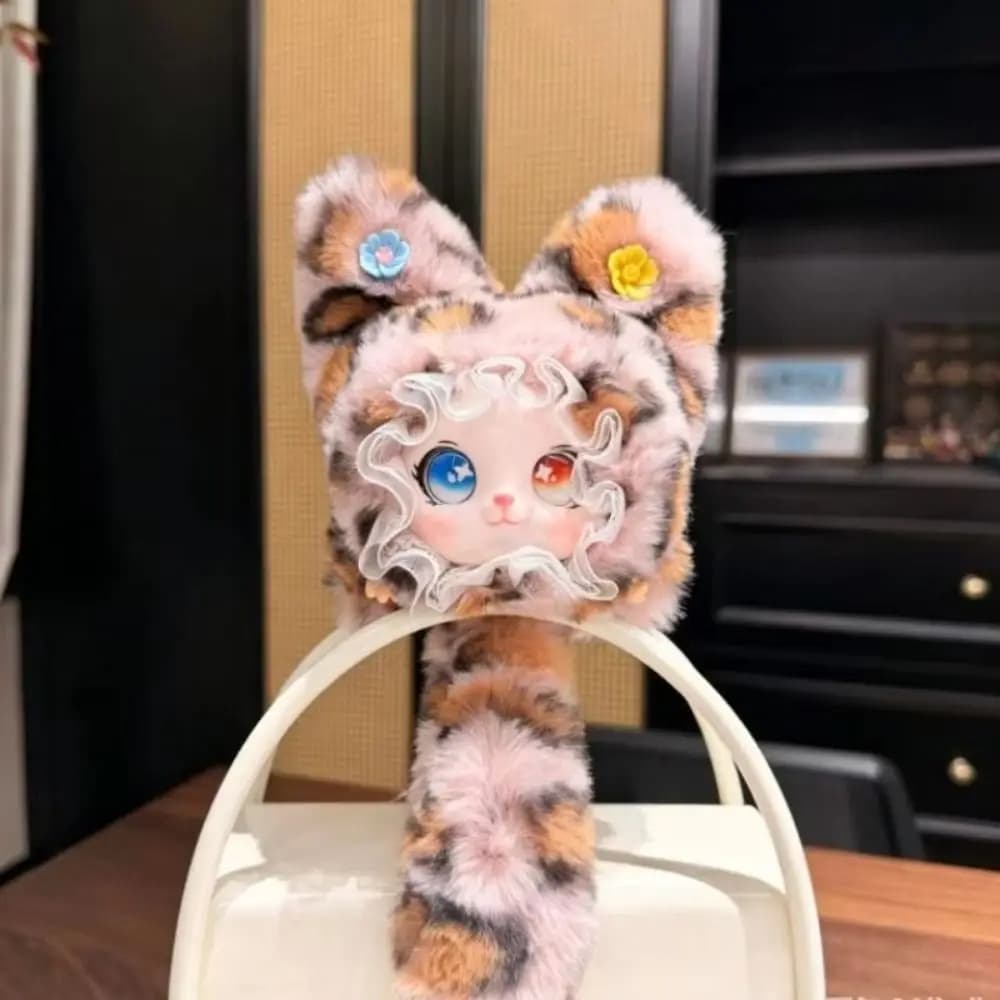 Cute Design Lace Leopard Print Cat Plush Keychain Plush Material Bag Hanging Cat Plush Doll Pendant Ornaments Kawaii
