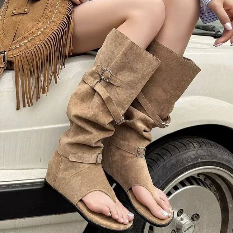 Nuovi Sandali Estivi da Donna Stile Cowboy, Pieghevoli, con Suola in Gomma, Calzature Femminili dalla Cina Continentale
