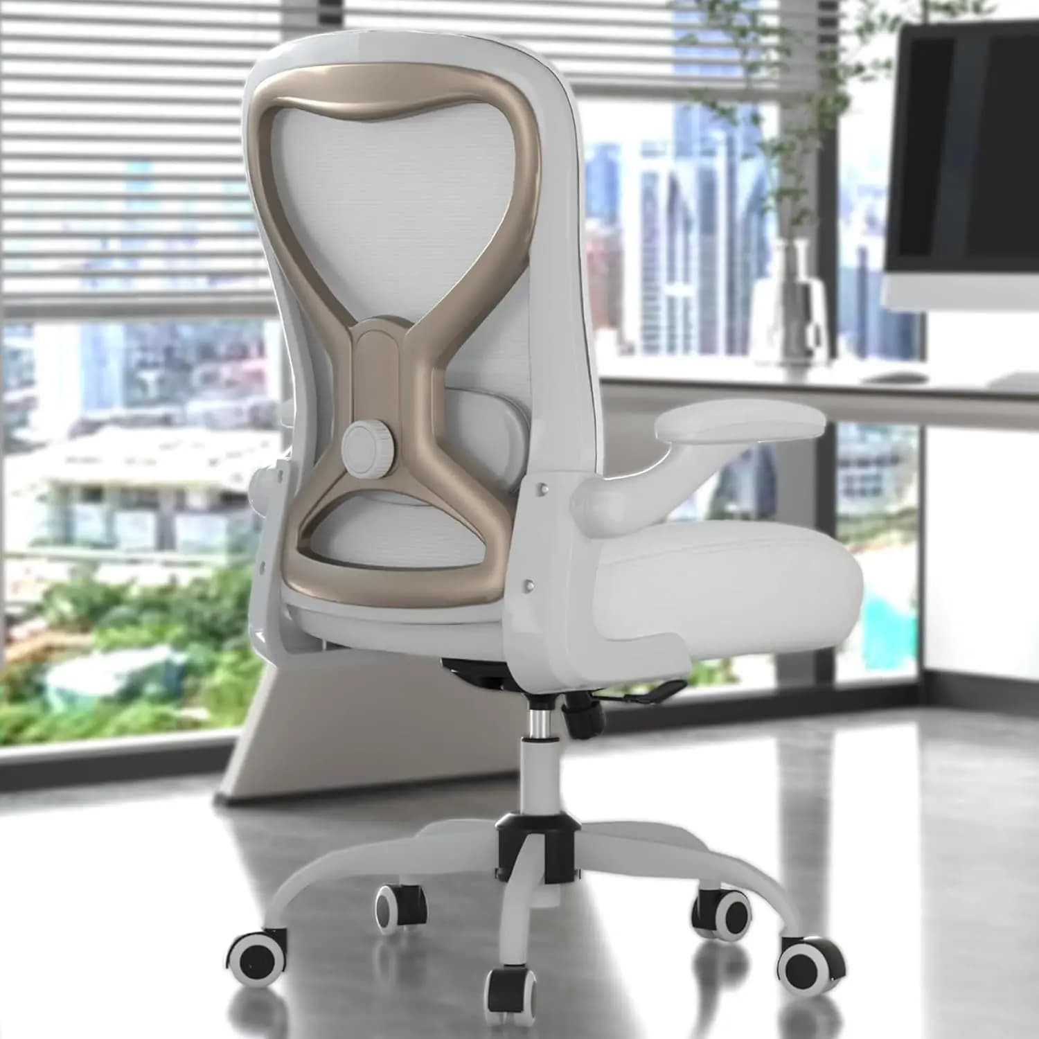 Sedia Girevole Ergonomica con Schienale Alto, Supporto Lombare, Cuscino Spesso, Braccioli Ribaltabili e Rete Traspirante per Casa e Ufficio