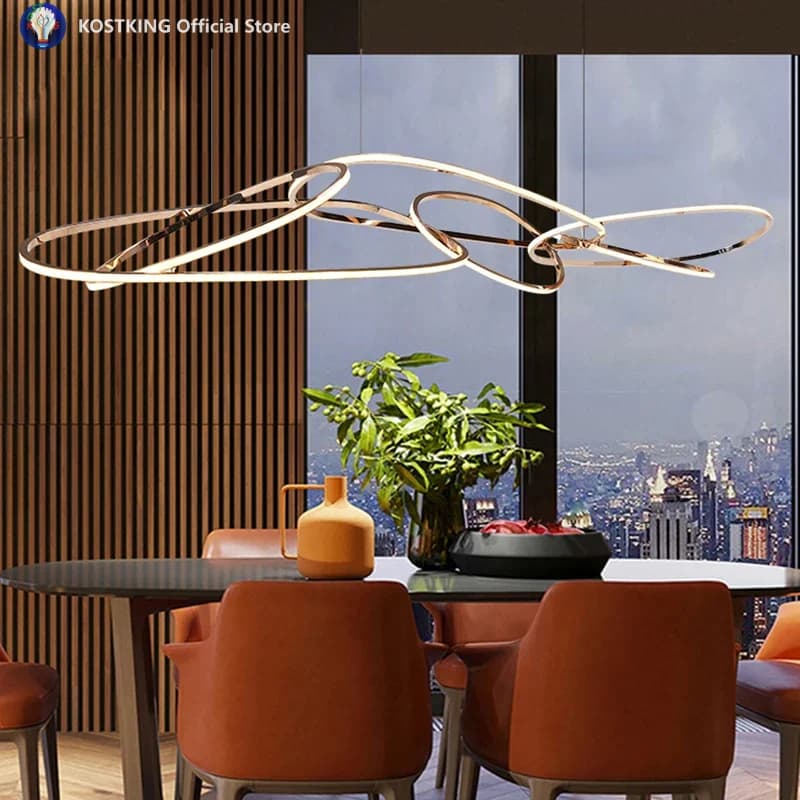 Modern Rose Gold Irregular Led Chandelier Lighting Living Dining Room Decor Chandelier Lamp Indoor Bar Hanging Lights Luminaire