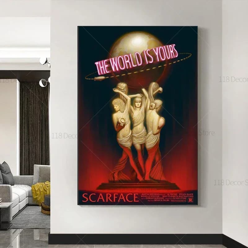 The World Is Yours Scarface Retro Trippy PSYCHEDELIC Oil Painting Posters And Prints On Canvas Wall Art Picture For Living Ro