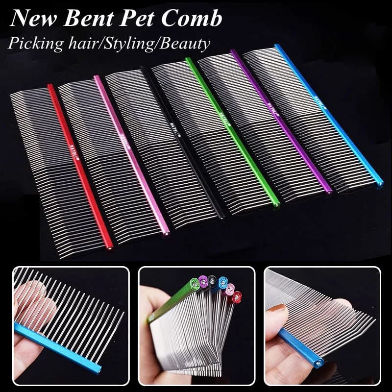 Pettine per toelettatura animali domestici con gancio curvo, pettine per prelievo profondo dei capelli e consistenza soffice, bellezza per allenatore di animali domestici, pettine per denti curvi 19/22 cm