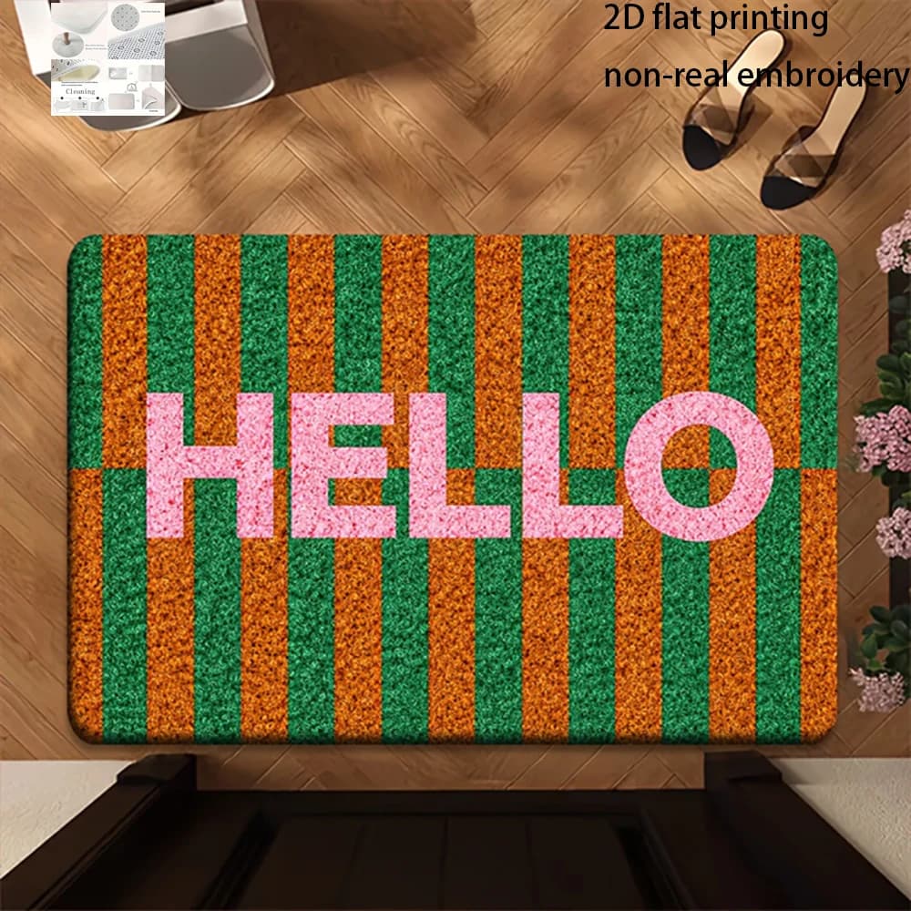 2D Flat-1pc Hello Striped Door Mat , Suitable for bedroom bathroom, entrance door mat.