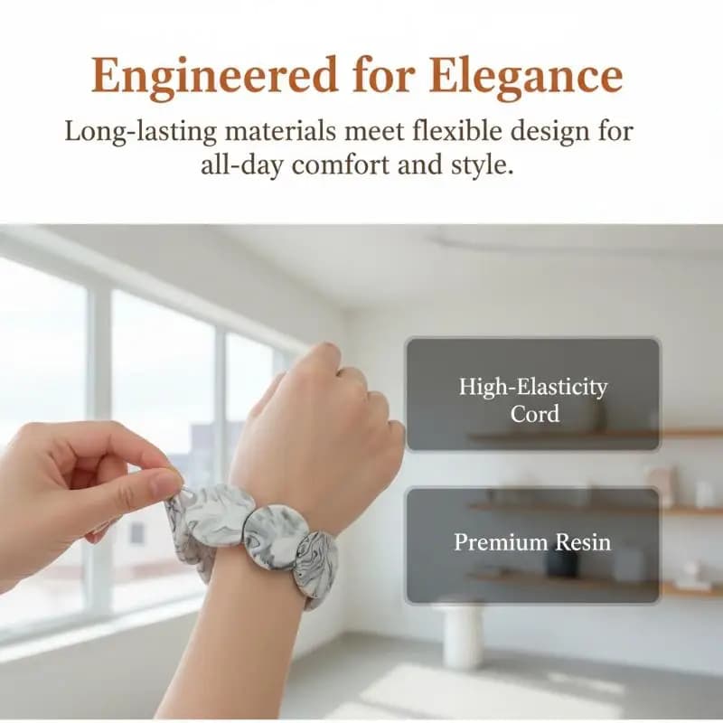 1Pcs Personality Party Jewelry Irregular Round Splicing Elastic Rope Resin Bracelets For Women Smuding Vintage Acrylic Bangles