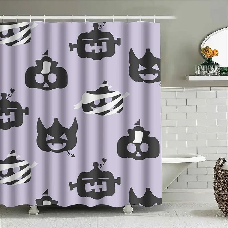 Tuniu Tenda da doccia con pipistrelli di Halloween Tenda da bagno con stampa di pipistrelli neri spettrali e carini per bambini, adolescenti e ragazze