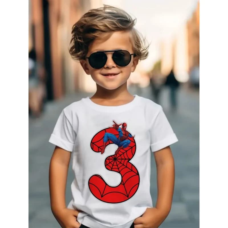 T-shirt per bambini Spider Man con numeri 1-9 stampati, completo genitore-figlio, nuova maglietta estiva in cotone a maniche corte per ragazzi e ragazze