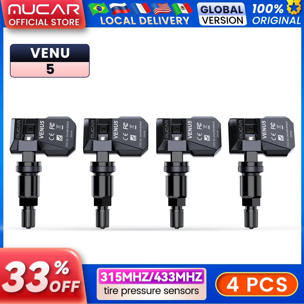 MUCAR VENU 5 Sensore di pressione dei pneumatici per auto 315 MHz/433 MHz 4 pezzi Sensore di monitoraggio della pressione dei pneumatici TPMS IP67 impermeabile