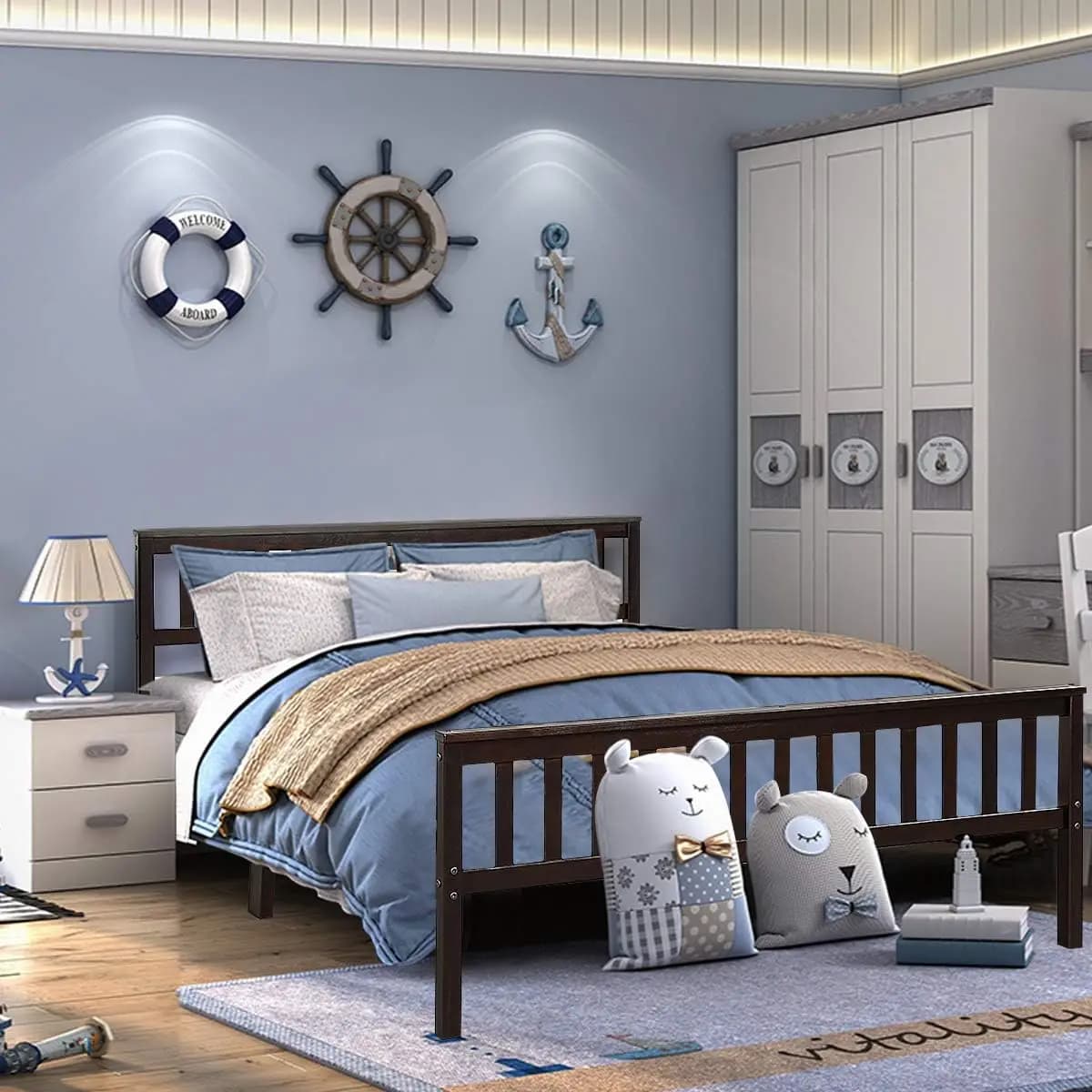 Queen Platform Bed Frame, Bed Frame with Headboard & Footboard, Wood Slats Mattress Foundation, Bed Frame Queen Size