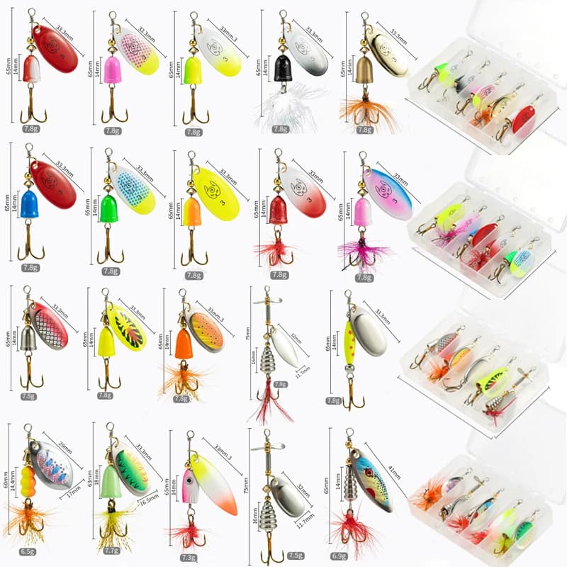 New 5 Pz/Bank Fishing Boot Paillettes Set Spinner Skull Metal Exhaust Duro Treble Feather Hook Wobblers Fishing Equipment Accessories