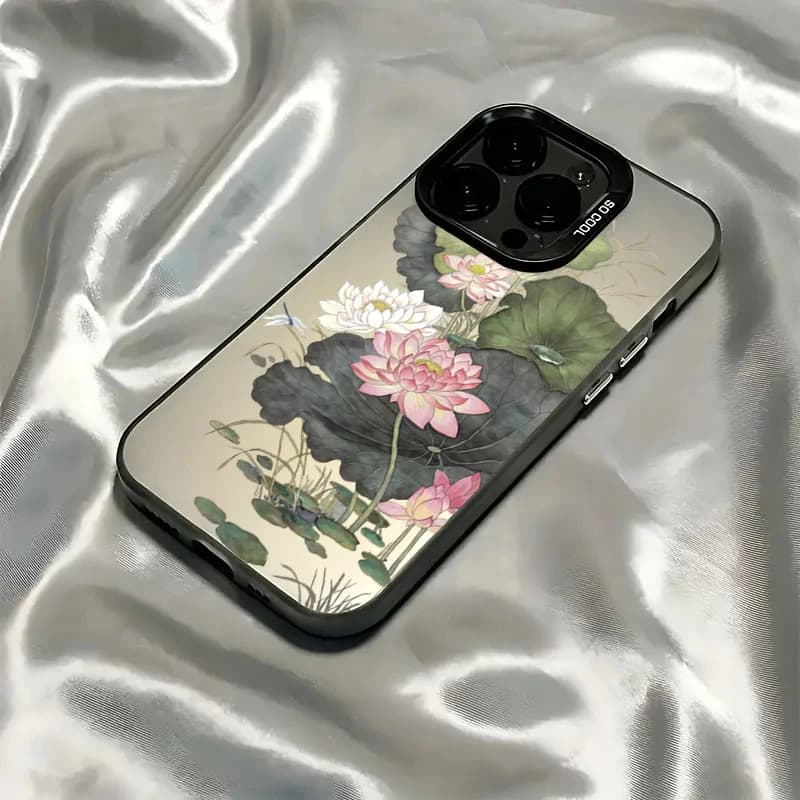 Chinese Style Poetic Lotus Phone Case For Xiaomi 15T 14T 13T Pro 12 POCO F7 X7 F6 X6 Pro 5G Shockproof Laser Silver Hard Cover
