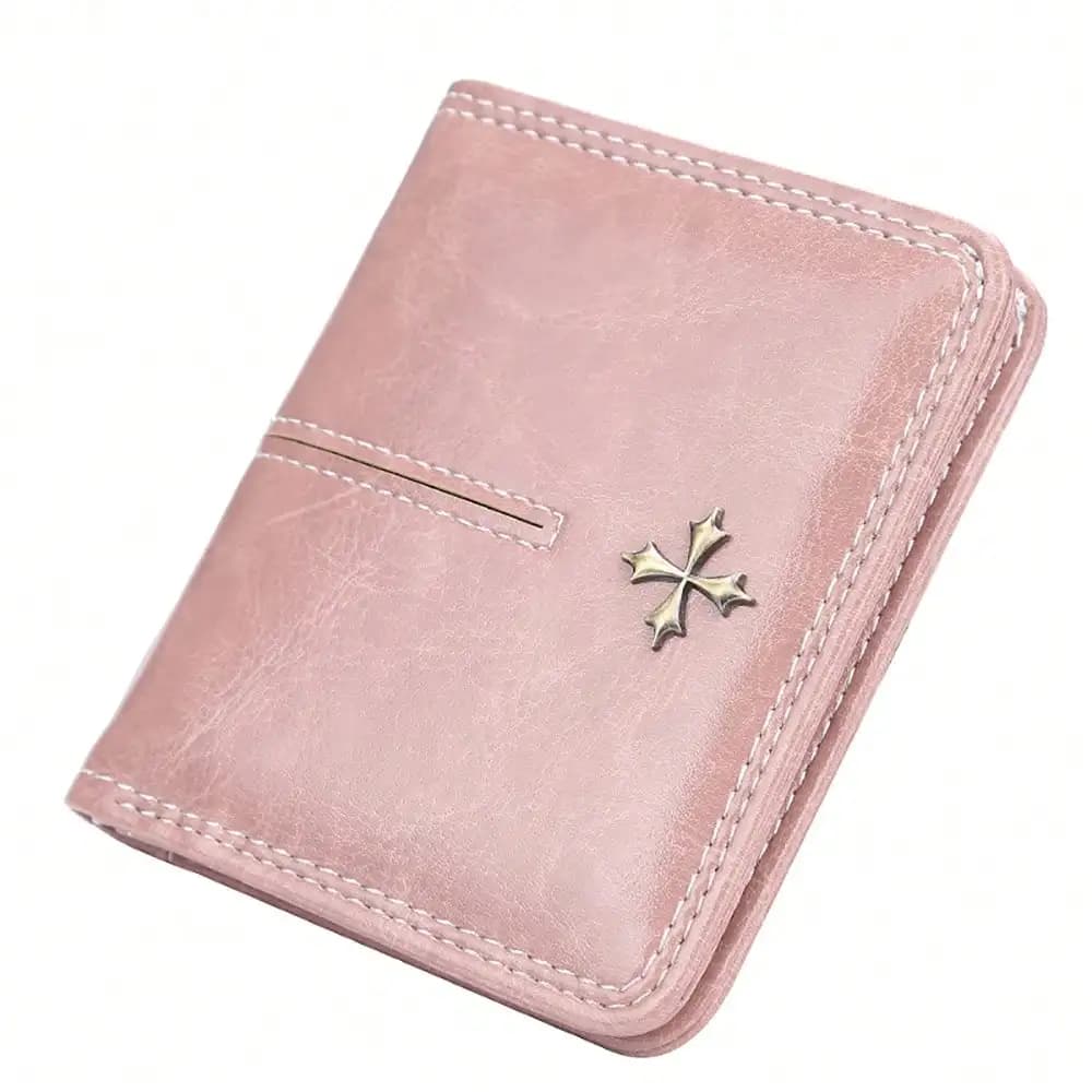 Portafoglio piccolo da donna, bifold in pelle, mini portamonete con blocco RFID, porta carte di credito, portafoglio corto sottile con tasca con cerniera.