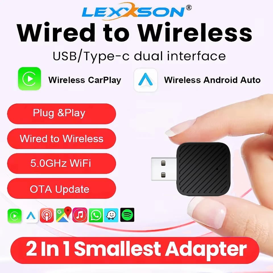 Mini AI Box 2 adapter in 1 wired to Carplay wireless and Android Auto compatible with 99% Smart Dongle WiFi Plug and Play car